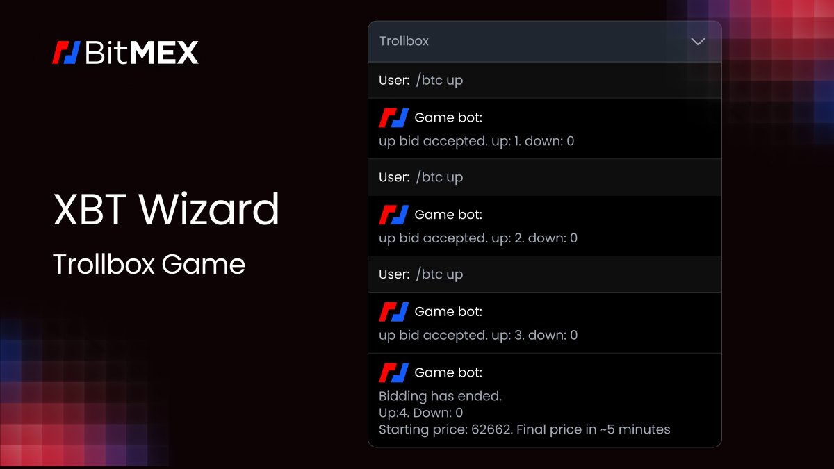We got bored. So we made a lil Trollbox game to fill up your time.  Introducing XBT Wizard: a 10-minute game where you bet some BMEX Tokens to  predict whether Bitcoin moves