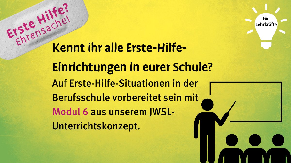 Lust, heute mal Bewegung in den Unterricht zu bringen? Mit der Schulhaus-Rallye erkundet die Klasse die #ErsteHilfe Einrichtungen der #Berufsschule.
Jetzt reinschauen in Modul 6 des #JWSL Unterrichtskonzepts! 👉 jwsl.de