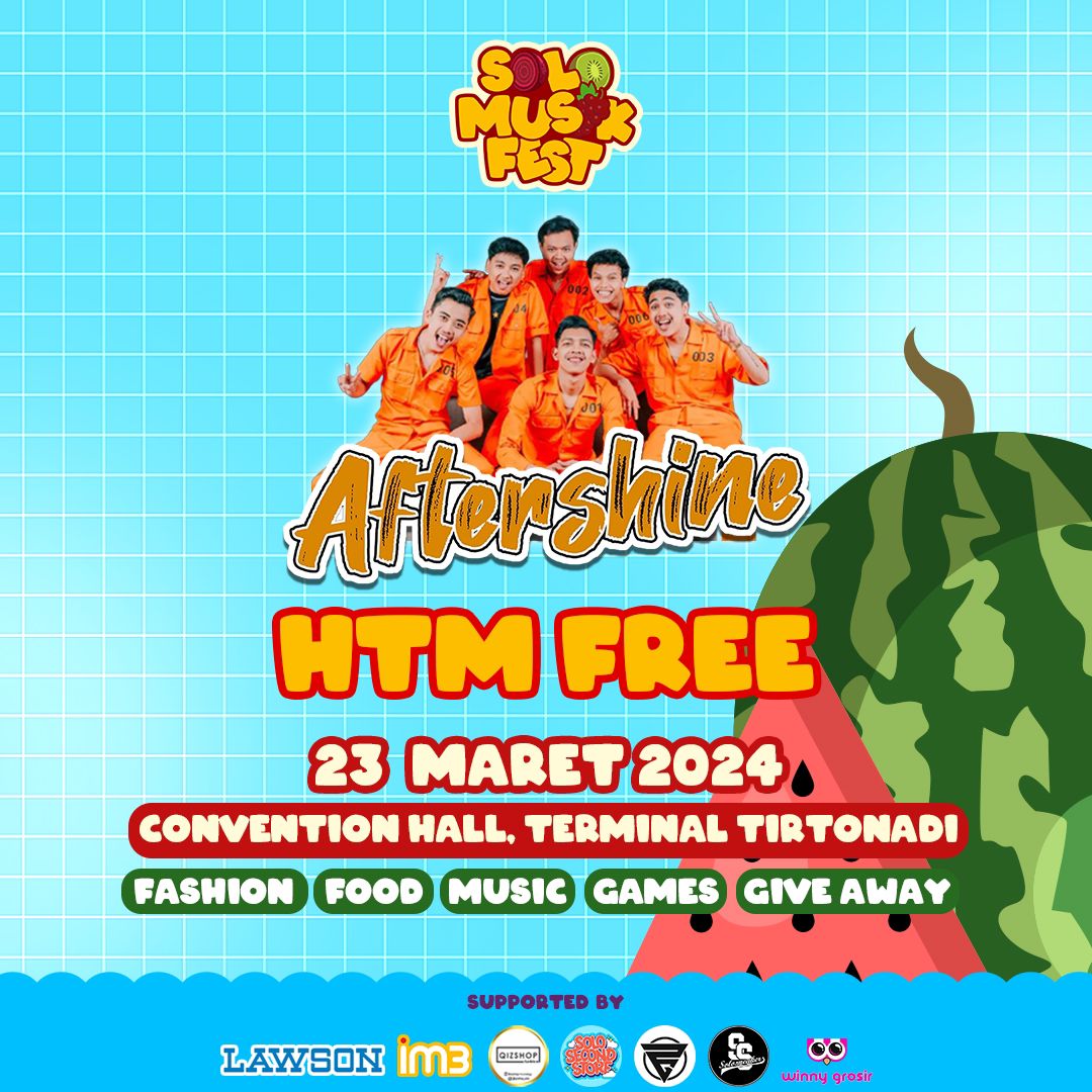 🍅 Solo Market Fest Ramadhan Sale 1445 H🍋
 
Kapan lagi nih bisa nyanyi bareng @aftershine.official gratisan. Beson banget dong guys Sabtu, 23 Maret 2024

Lebih Dari 150 tenant sudah siap untuk menyambut kalian Selamat 8 hari hanya di Solo Market Fest!

FREE HTM!!!

#eventsolo
