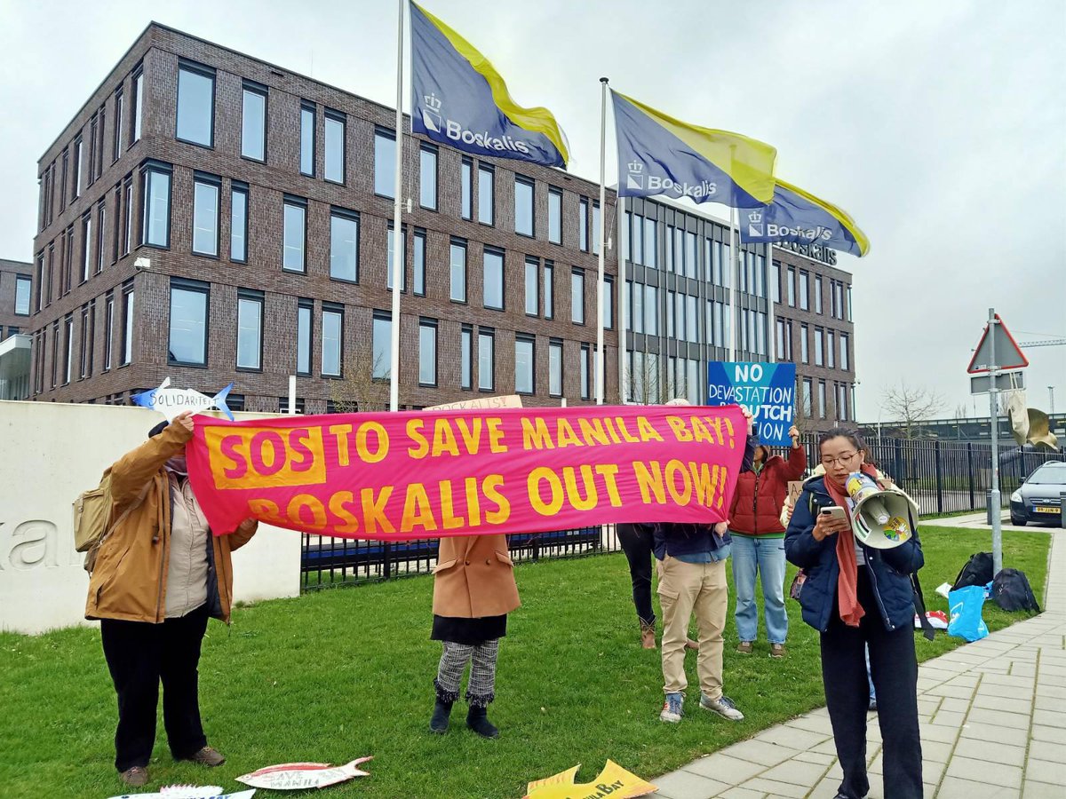 Meanwhile, environmental advocates also protest in Papendrecht, Netherlands, where the Boskalis Westminster NV headquarters is located. Photos by John Carlo Magallon