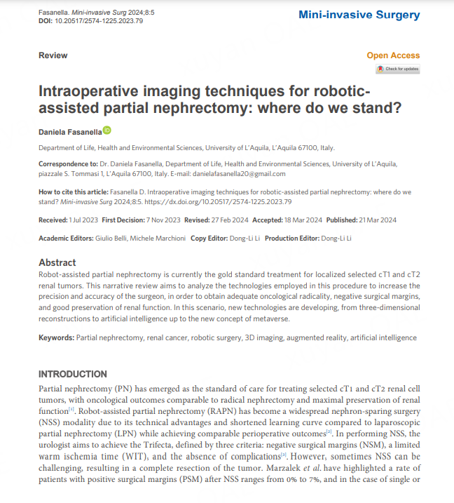🎉Newly Published: Intraoperative imaging techniques for robotic-assisted partial nephrectomy: where do we stand? 👤@Dan_Fasanella20 🔺Partial nephrectomy, renal cancer, robotic surgery, 3D imaging, augmented reality, artificial intelligence 💐oaepublish.com/articles/2574-…