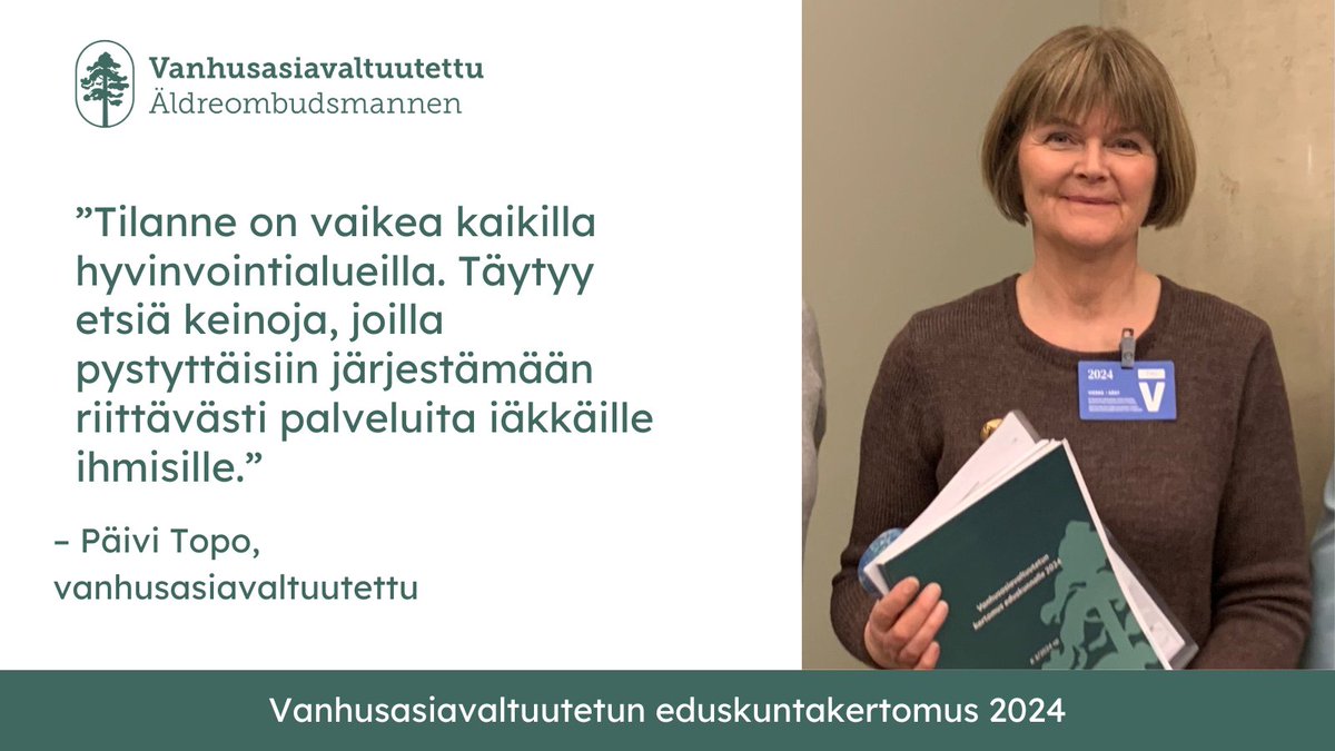 Vanhusasiavaltuutettu Päivi Topo vieraili Ylen aamussa keskustelemassa valtuutetun ensimmäisestä eduskuntakertomuksesta, joka luovutettiin eduskunnalle torstaina. Kertomus tarkastelee ikääntyneiden asemaa ja oikeuksien toteutumista. 

Katso haastattelu:
areena.yle.fi/1-68488323