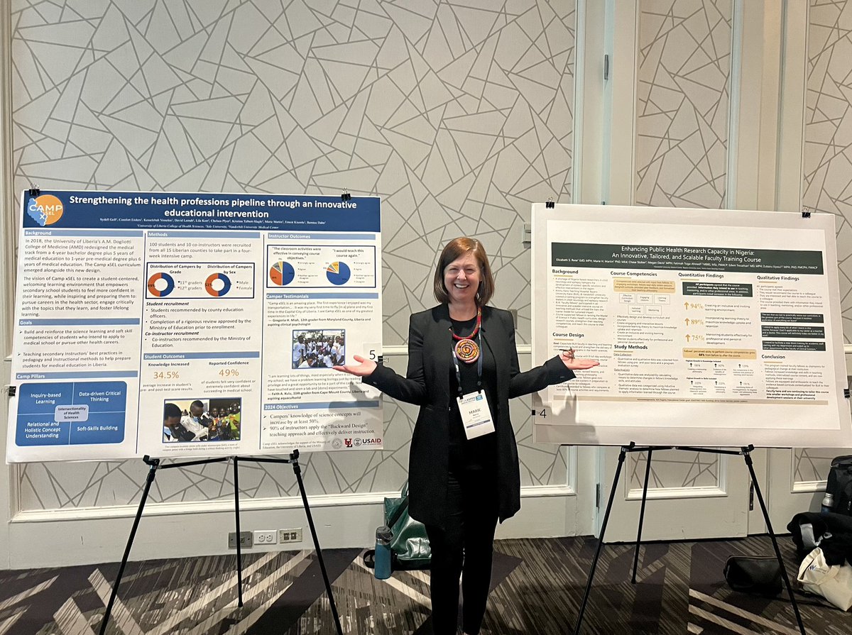 mariehmartin1's tweet photo. Double vision at @ASPPHtweets 2024 Annual Meeting! Fun to present two posters on behalf of our @OfficialULCHS #BRIDGEU #Liberia #CampxSEL & our #IDEAL #Nigeria faculty dev programs simultaneously 🤣 @usaid_innovates @NIH @vuglobalhealth @VUmedicine @VUHealthPol #TIPH https://t.co/rIYo2OGWPr