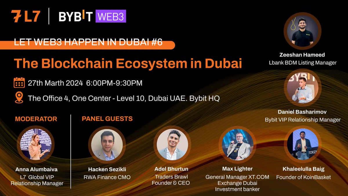 🔥 Let Web3 Happen In Dubai #6 is coming🚀 Big thanks to our guests @bashonit1 (@Bybit_Official), @zeevilogs (@LBank_Exchange), @hakan_sezikli (@RWA_Finance_), @glozingvirtual (@TradersBrawlDXB), & Max Lighter (@XTexchange) 🌟 Hosted by the brilliant @Anna_alumbaiva…