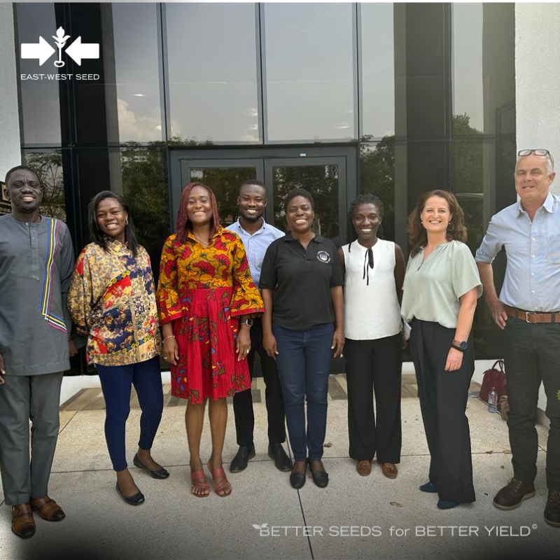 Maaike Groot, EWS Global Head of Communications & Public Affairs; EWS-KT Director Stuart Morris, and EWS-KT Ghana Country Manager Jemima Djah were hosted by the Feed the Future Innovation Lab for Horticulture, West Africa Regional Hub to discuss potential areas for collaboration.