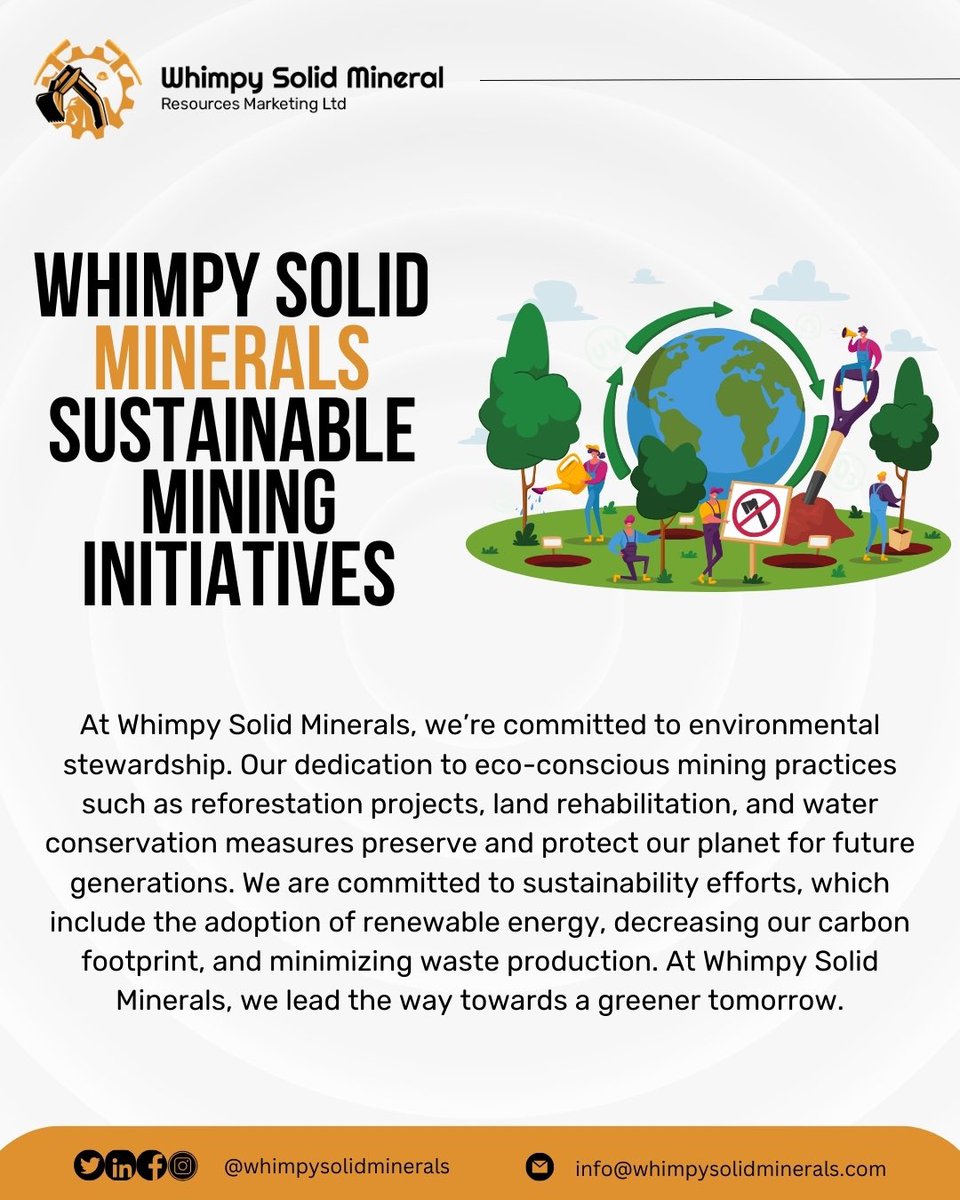 Journey with us to shape mining with our innovative sustainable initiatives

Let's mine responsibly and build a better tomorrow together!
#sustainablemining #greeninitiative #communityengagement
#ecofriendlymining #Zenci 
#miningforgood #sustainabilitymatters #whimpysolidminerals
