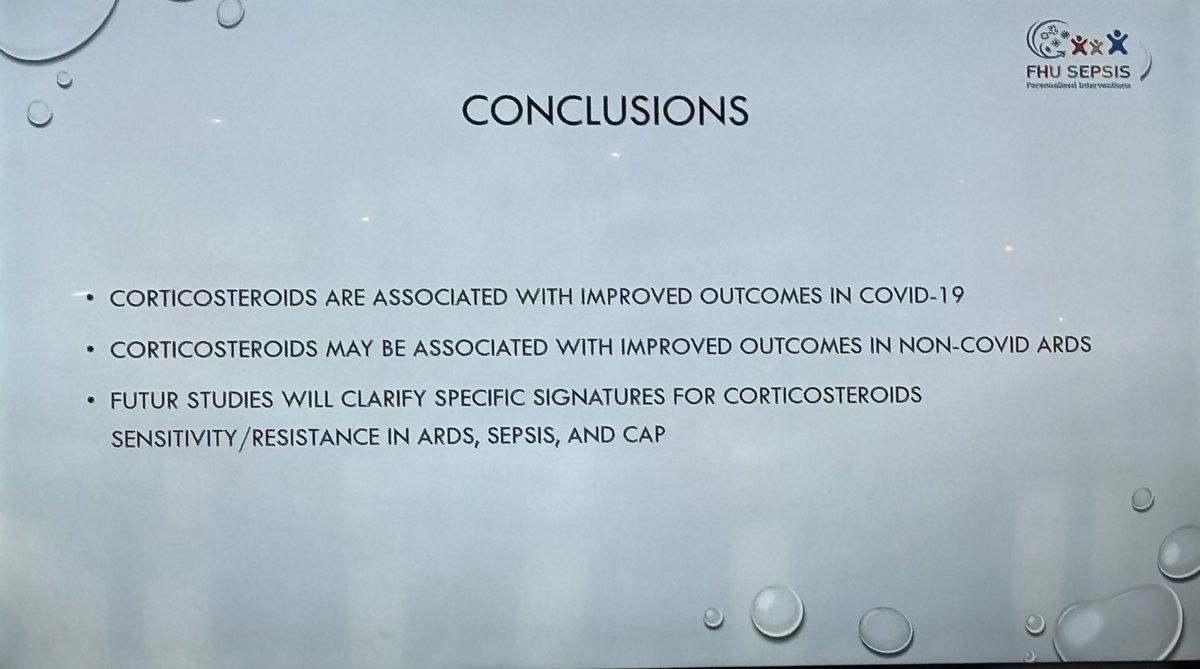 The issue isn't whether or not to use corticosteroids in ARDS, but rather which patients to use corticosteroids on and which patients not to use them on.

@DjillaliAnnane at #ISICEM24