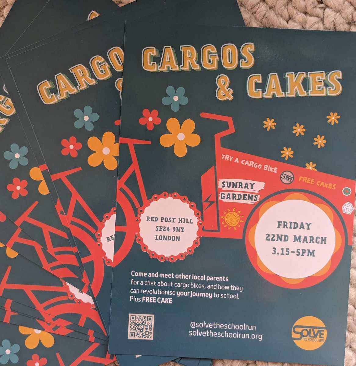 Cargo bikes are a brilliant, sustainable alternative to cars for the school run or shopping. Find out more (& eat cake too) with amazing ‘Solve The School Run’ team @solveschoolrun 3.15-5pm today, near the playground at Sunray Gardens SE24.