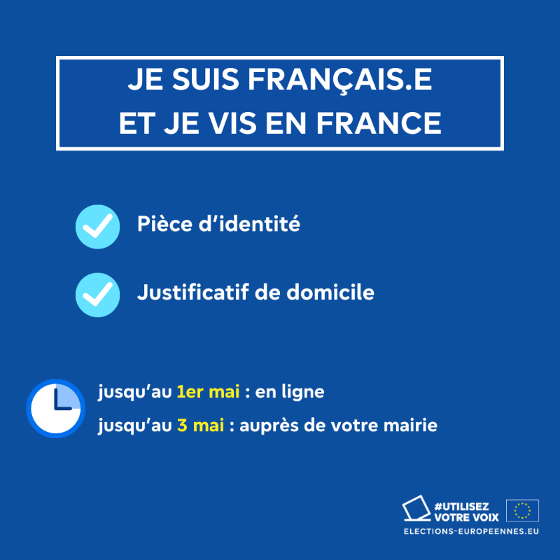 Europarl_FR's tweet photo. Mais comment s'inscrire sur les listes électorales ? 🤔 

Voici quelques conseils avant les #électionseuropéennes ! 🇪🇺

Il y a de grandes chances que vous soyez déjà inscrit.e sur les listes, vérifiez-le en 1 minute seulement ⏱️

 #europeennes2024 #UtilisezVotreVoix