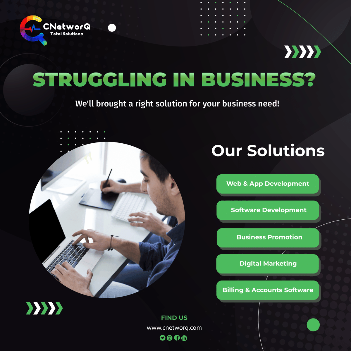 Facing business challenges? We've got the perfect solution for you! 👍

#CNetworQTotalSolutions #BusinessChallenges #Solutions #ProblemSolved #BusinessSuccess #Entrepreneurship #SmallBusiness #Growth #Innovation