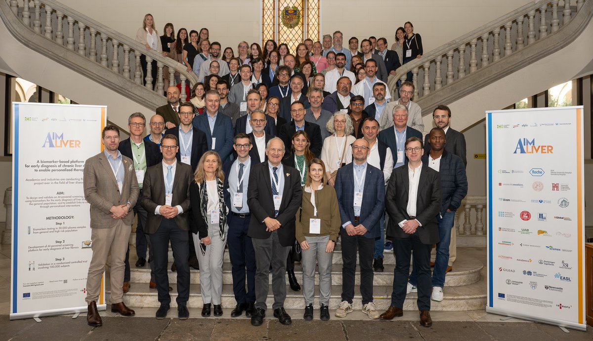 @LiverAim Family photo @IHIEurope Party time over - time to activate the 25M€ invested in the project- 👉measure numerous biomarkers in +30K people for diagnostic and prognostic and 👉validation in an RCT with 100K in Europe - public- private partnerships💪 @EASLnews