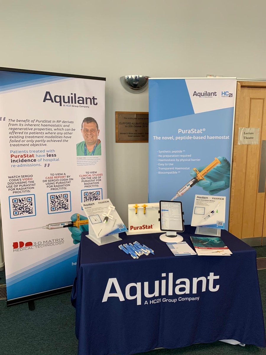 AquilantGI's tweet photo. Today we are pleased to be supporting the 12th Cambridge Upper GI Symposium with our partner @3dm_emea!
Pop by to see John and Sean to learn about #PuraStat and our diverse range of #Medwork accessories!
#UpperGIsymposium #UGI #bleedmanagement #notjustahaemostat https://t.co/xq1iDXKeUQ