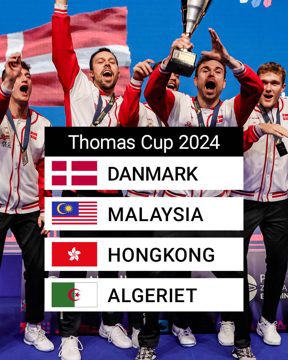 Danmarks gruppe til Thomas Cup - VM for herrehold 🇩🇰🇲🇾🇭🇰🇩🇿

Thomas & Uber Cup afholdes i den kinesiske by Chengdu fra 27. april til 5. maj 🏟

#baddk #vielskerbadminton #tuc #tuc2024 #thomascup #ubercup #thomasubercup #bwf #chengdu