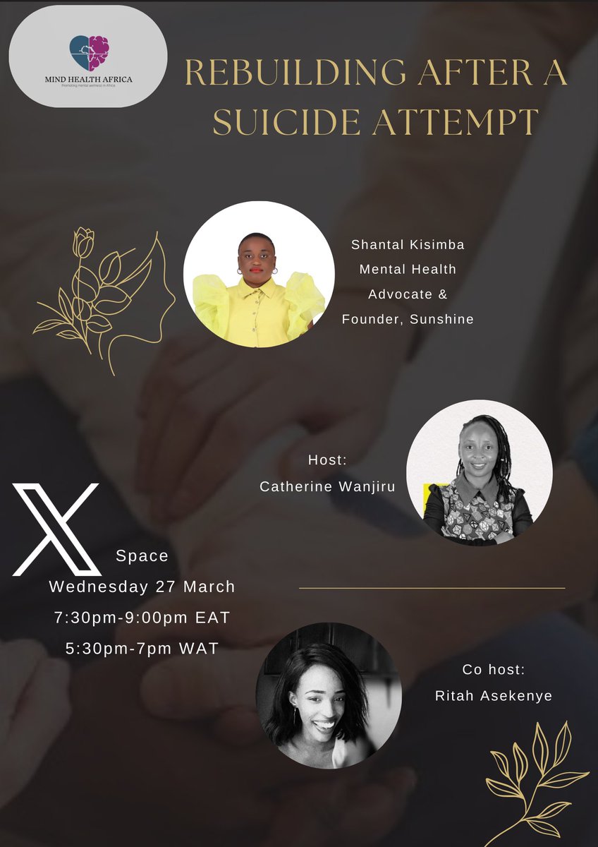 Suicide attempt survival is not always celebrated. Some people stigmatize and see the survival as a mark of failure to achieve anything, hence increasing chances of another attempt. What does it take to rebuild after an attempt? Let's learn on Wednesday

x.com/i/spaces/1ypKd…