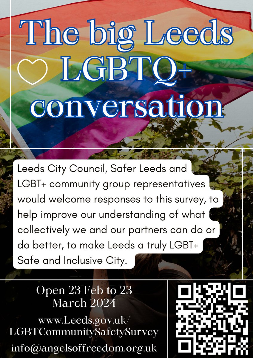 ⏲️Tick Tock & we are so close to our Target of 500! We're are gathering the reflections & experiences of LGBTQ+ life in #Leeds So, if you live, work or visit Leeds plse complete the survey before the close of this Saturday, 23/03 TY surveys.leeds.gov.uk/s/Z11J0C/⏲️ #BeSafeFeelSafe