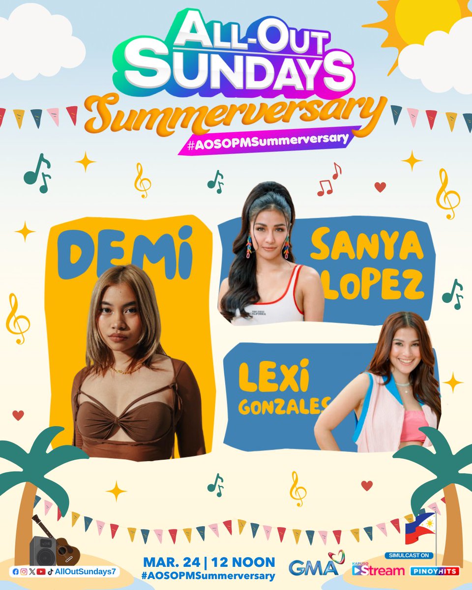 Demi, one of Gen Z’s top playlist favorites, will be performing her hit song “homebdy” with Sanya Lopez and Lexi Gonzales! 🤩 #AllOutSundays #AOSOPMSummerversary | March 24, 2024 at 12 NOON on GMA