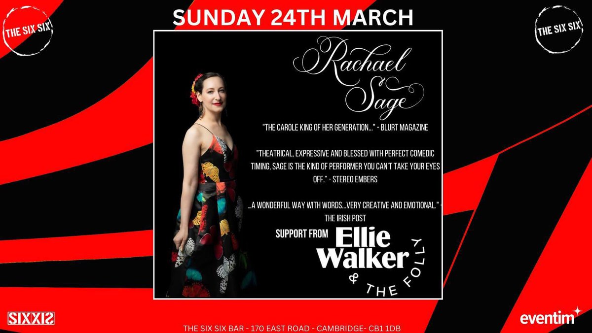 So excited to be supporting the incredible @rachaelsage this Sunday at The Six Six bar, Cambridge. Get your tickets here and we’ll see you there! eventim-light.com/uk/a/63d3b3cc2…