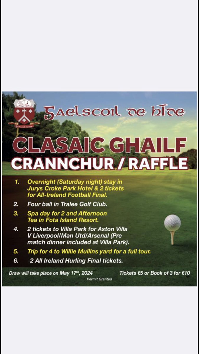 Please support our golf classic @GaelscoildehIde in @fermoygolf on the 17th of May. Great day golf guaranteed with some brilliant golf and raffle prizes to win on the day. Bígí linn le bhúr dtoil. All enquiries to clasaicghailfgdh@gmail.com or contact me here. Gura míle!!🏌🏼‍♂️🏌🏼‍♀️⛳️