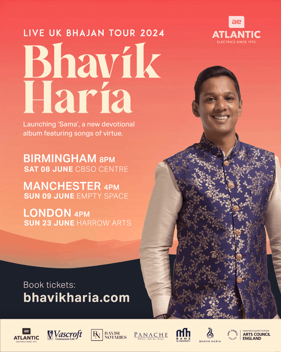 bhavikharia's tweet photo. Thrilled to unveil my upcoming UK tour, introducing the release of my new album 'Sama' - featuring a collection of fresh, newly written and composed songs of virtue. Book tickets: https://t.co/dDpl5yHcq0 

@ace__london @my_ae_home @SangeetaWaldron @BAMEinProp #KeepBhajansAlive https://t.co/SbtWiSXQAN