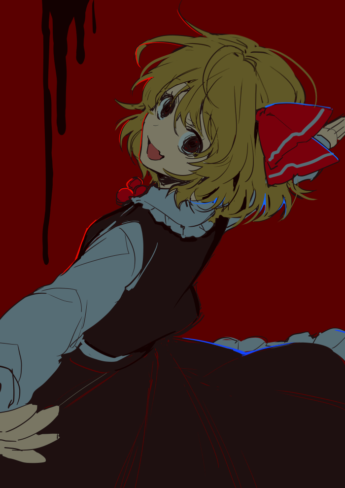 rumia 1girl solo looking at viewer smile open mouth short hair simple background  illustration images