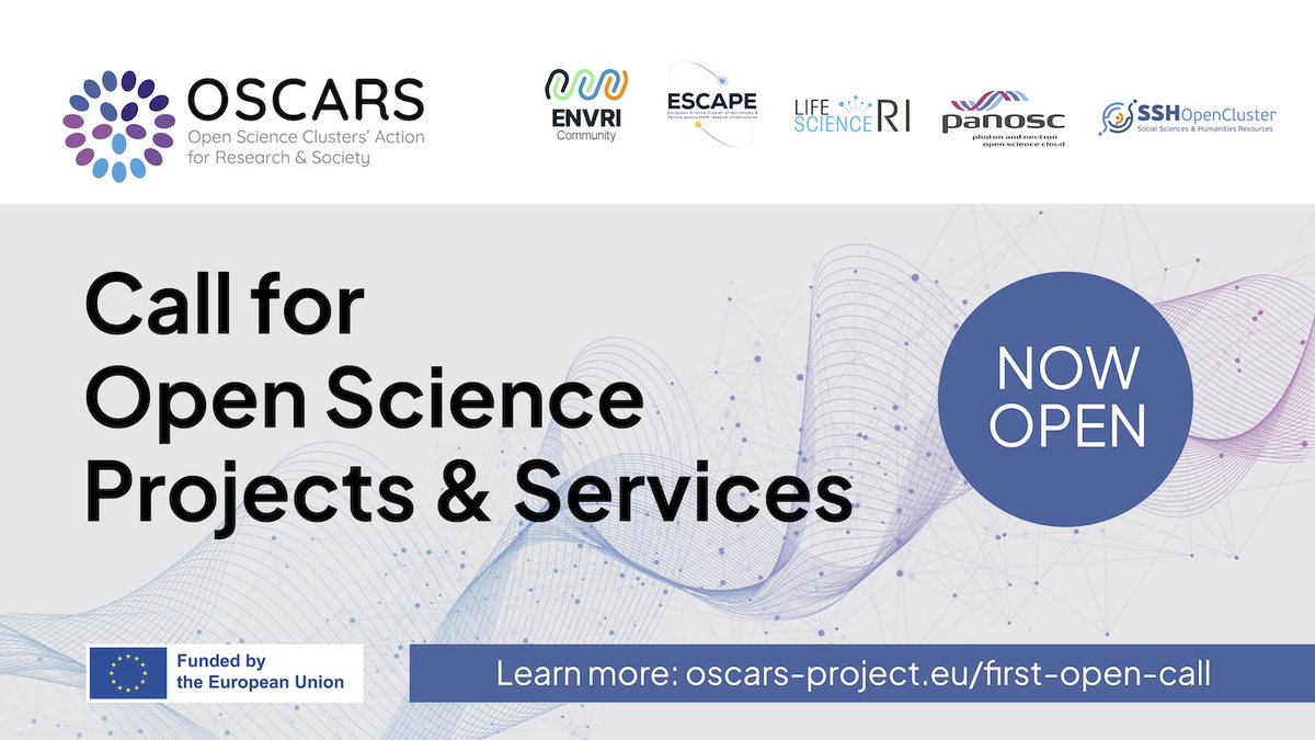 The OSCARS Open Call for #OpenScience projects &amp; services is open! 
👉bit.ly/OSCARS-1st-Ope…
✨Scientists from all domains, including #astronomy #particlephysics &amp; #nuclearphysics can apply