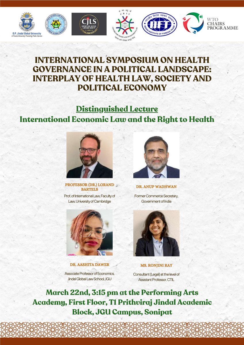 We will be live-tweeting the Distinguished Lecture on International Economic law and the Right to Health here! The distinguished lecture is by Prof. @Lorand_Bartels, Professor of International Law, Faculty of Law, University of Cambridge.