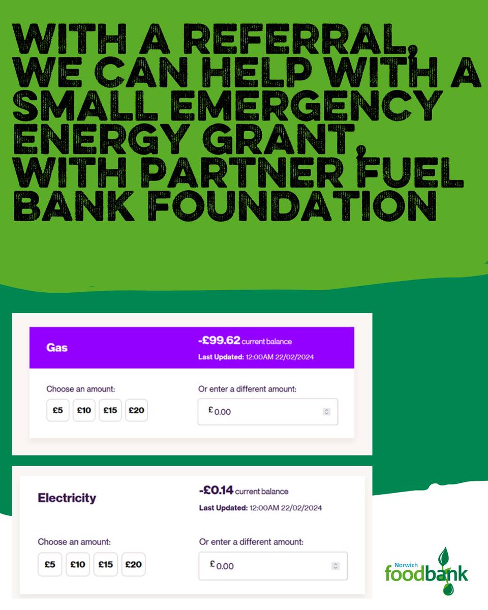 Did you know... We started helping people with emergency utility grants (with a referral & support) in 2017, thanks to @NorfolkCF We now work with @fuel_bank continuing in partnership with referrers ensuring support & advice goes alongside the grant. #FoodbankFriday