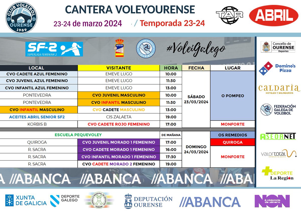 voleyourense's tweet image. 📣📣 XORNADA DA FIN DE SEMANA DA NOSA CANTEIRA
Vamos rapazas e rapaces 🔥
Forza CVO💪🏽💪🏽
#forzacvo #voleigalego #canteira #ourense