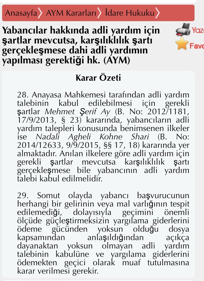 Yabancılar hakkında adli yardım için şartlar mevcutsa, karşılıklılık şartı gerçekleşmese dahi adli yardımın yapılması gerektiği hk. (AYM) #adliyardım #yabancı #davaşartı #hukuk #usul #yargıtay #istinaf #dava #davacı #mahkeme #hakim

Karar: kararkutuphanesi.com/yazi.php?id=11…