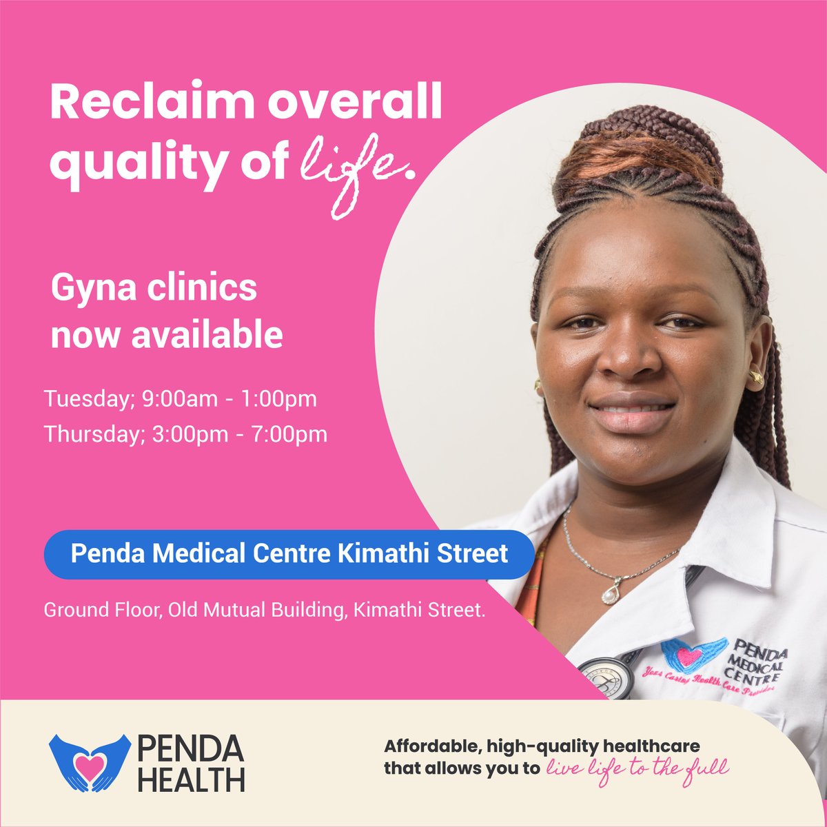 Our gynaecology services are now available more days at Penda Medical Centre Kimathi Street!
Visit us every Tuesday 9am-1pm and on Thursday from 3pm. Pigia Penda on 0207909045 or Chat na Penda on 0207640471 for inquiries.
#livelifetothefull
#affordable
#highqualityhealthcare