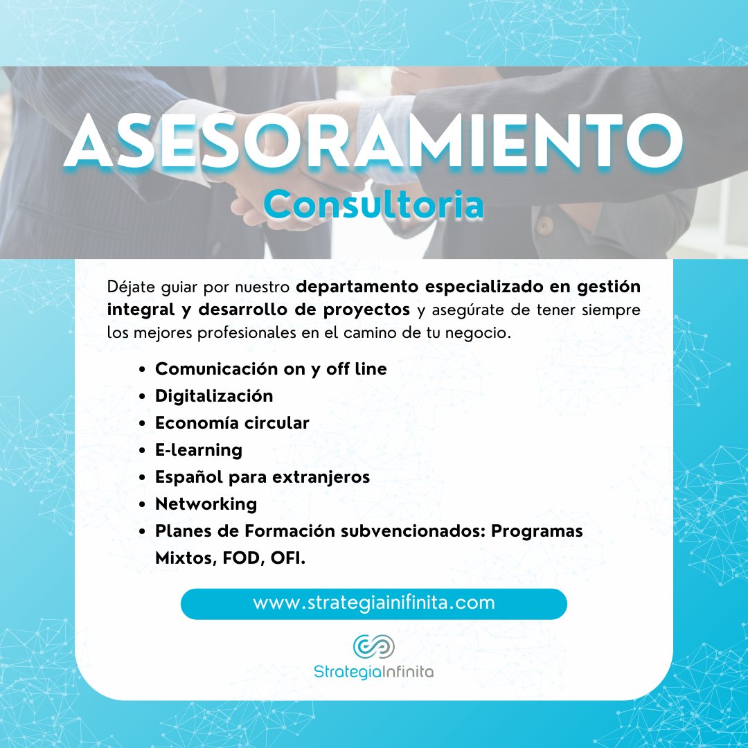 ¡Potencia tus proyectos con el asesoramiento de #StrategiaInfinita!💼
Nuestro departamento especializado ofrece #solucionesintegrales en áreas clave para tu negocio.

👀 Todos nuestros servicios en la web: strategiainfinita.com/servicios-empr…

#Serviciosempresariales #Crecimiento #Servicios