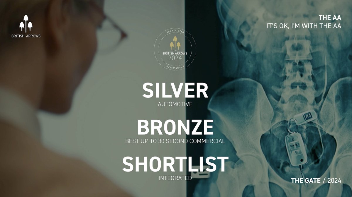 We are excited to announce our campaign for @TheAA_UK 'It's Ok, I'm with The AA' clinched a Silver in Automotive, a Bronze in Best up to 30-second commercial, and was shortlisted in the Integrated category at the @britisharrows 2024! 🎉 What a way to end the week!
