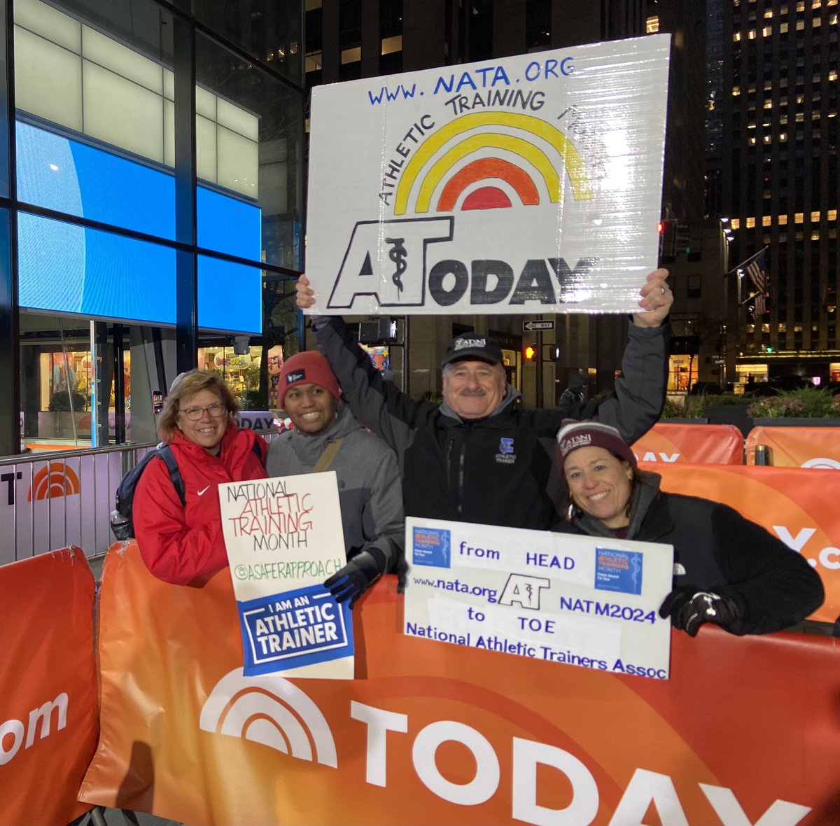 WHAT TIME IS IT? March is National Athletic Training Month. Time to celebrATe, advocaATe & promote the profession on The TODAY Show Plaza. My 10th Year…Same Sign. With @emrichatc @KKoshansky @kuya_roy_f