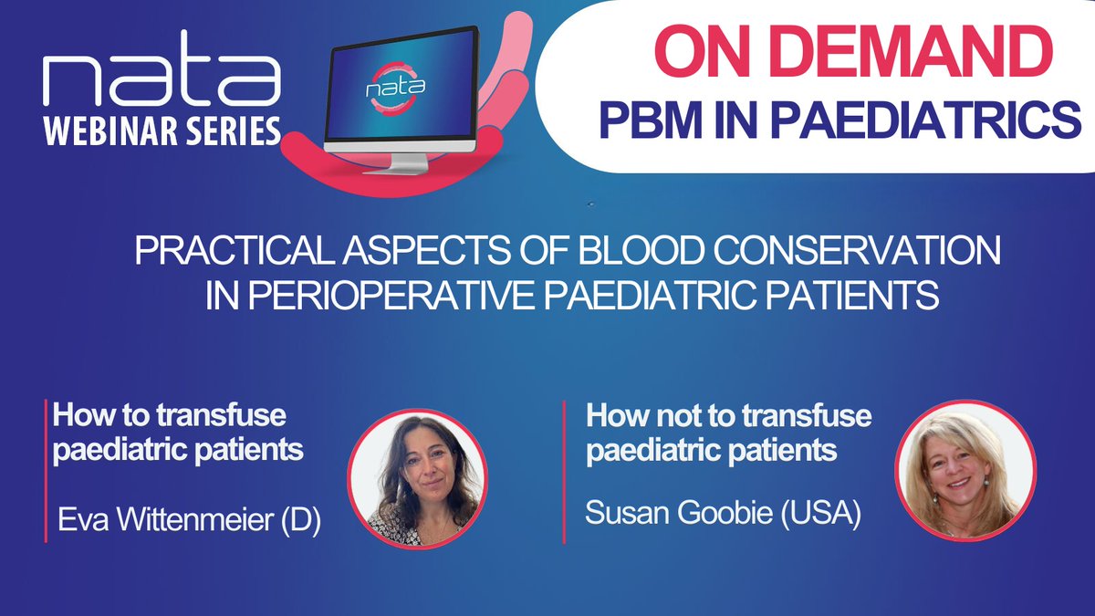 NATAforum's tweet photo. ON DEMAND 

PBM in Paediatrics - NATA Webinar with Susan Goobie and Eva Wittenmeier

Did you miss it? Want to watch again? 
Easy - watch here:
👀💻👉https://t.co/3iiSBr7Vbb

#PBM #paediatrics #transfusion #anaemia https://t.co/2fszExwwqb