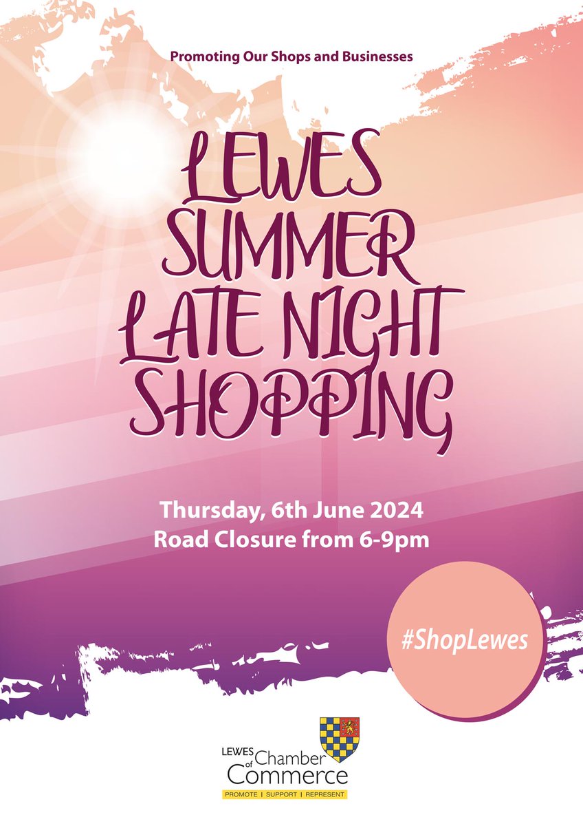 A reminder that Summer Late Night Shopping is on Thursday 6th June from 6pm to 9pm!

(A big thank you to Chamber Member <a href="/hrscreative/">hrscreative</a> for doing the graphic design.)

#lewes #shoplewes #shoplocal #shoplocalbusiness