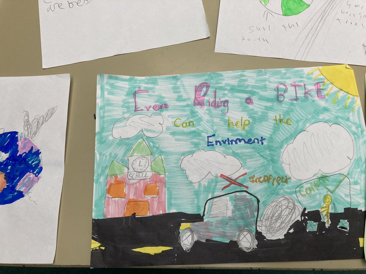 SustransJohn's tweet photo. Wonderful to have a few minutes to check out the entries for the @ElsonJuniorSch climate change and clean air poster competition. Hopefully there’ll be few more entries today and I can’t wait to see which ones will win a prize! @sustrans @MyJourneyHants #BigWalkandWheel https://t.co/df8R6HuQsH