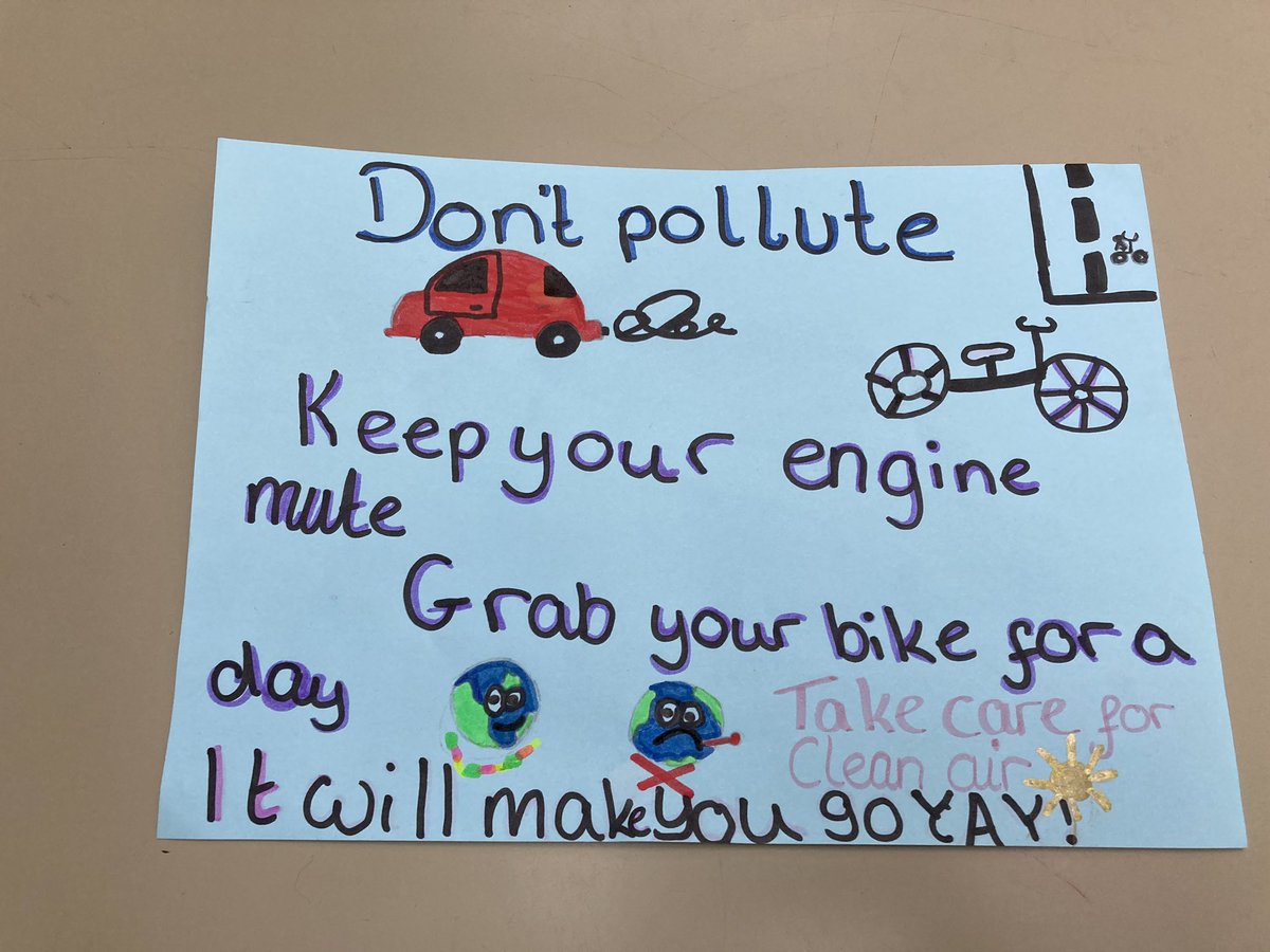 SustransJohn's tweet photo. Wonderful to have a few minutes to check out the entries for the @ElsonJuniorSch climate change and clean air poster competition. Hopefully there’ll be few more entries today and I can’t wait to see which ones will win a prize! @sustrans @MyJourneyHants #BigWalkandWheel https://t.co/df8R6HuQsH