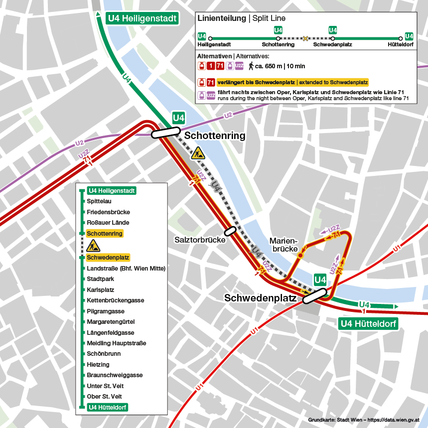 #Infotweet: Die U4 erhält neue Weichen beim Schwedenplatz - ab 23.03.2024 (etwa 00:30 Uhr) bis inkl. 01.04.2024 kein Betrieb zwischen Schwedenplatz und Schottenring! Alle Infos: wienerlinien.at/news/osterferi…