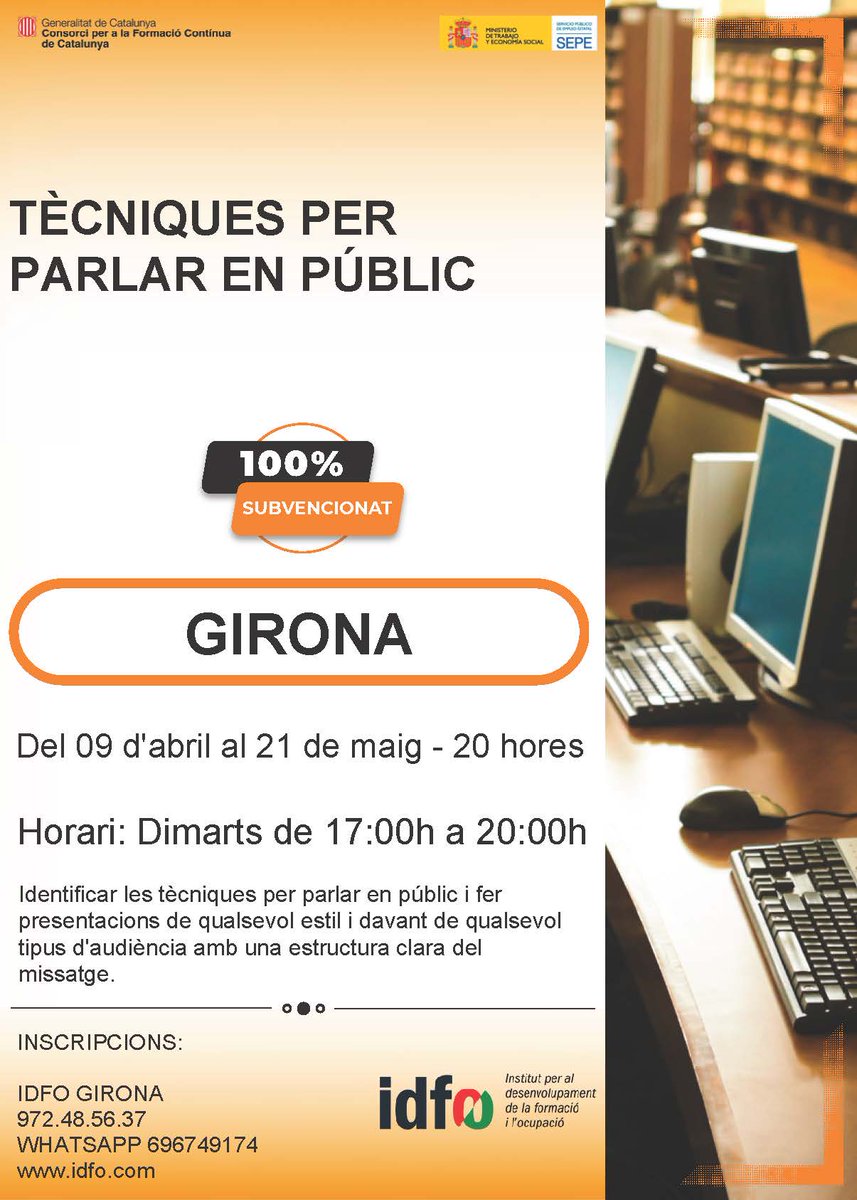 IDFOGirona's tweet photo. Tens ganes de millorar la teva capacitat #comunicativa en l'àmbit professional i personal?. No ho dubtis, inscriu-te al curs de Tècniques per a #parlar en #públic que impartirà l'EnriPérez d'#alquimialúdica clicant al següent enllaç https://t.co/4yD0D7nffa o truca'ns al 972485637 https://t.co/lSiGxL59w0