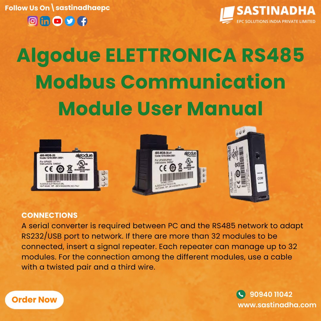 Unlock seamless communication and enhanced control with Algodue ELETTRONICA RS485 Modbus Communication Module! 🌐💼
.
.
Follow us for more updates
@sastinadhaepc
.
.
#SastinadhaEPC #TANGEDCOApproved #TNElectricity #Algodue #CommunicationModule #Modbus #Efficiency #Technology