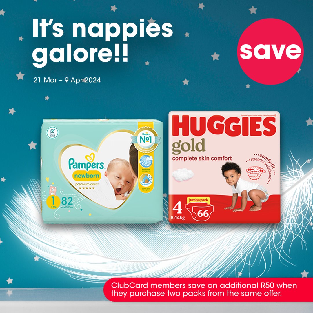 Clicks_SA's tweet image. It’s still Nappies Galore at Clicks!

Don’t miss out on the biggest savings on nappies. ClubCard members get an additional R50 off with a purchase of 2 packs from the same offer.

Valid 21 Mar – 09 Apr 2024. Shop in store and online. &amp;gt;&amp;gt; bitly.ws/3gzcG

#Nappies #Clicks