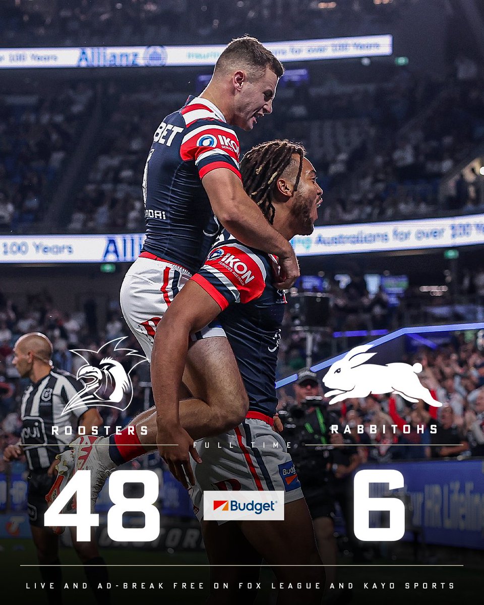FOXNRL's tweet photo. The Roosters posted their second-biggest win ever over the Rabbitohs in a rivalry that spans 116 years 👀👀

Match recap 👉 https://t.co/XXKml2Wh1i https://t.co/uOMr9CME7a