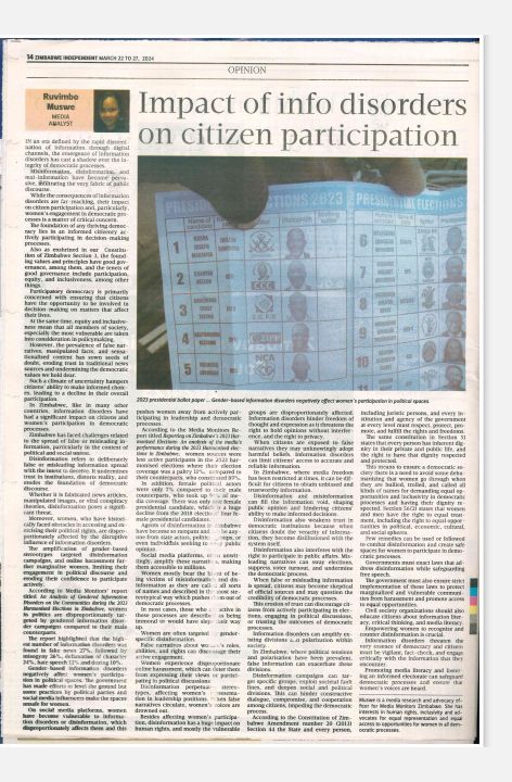 Addressing information disorders is crucial to safeguard citizen participation in the democratic process. Urgent action is needed to curb the risks they pose. newsday.co.zw/theindependent… #InformationDisorders #DemocracyProtection