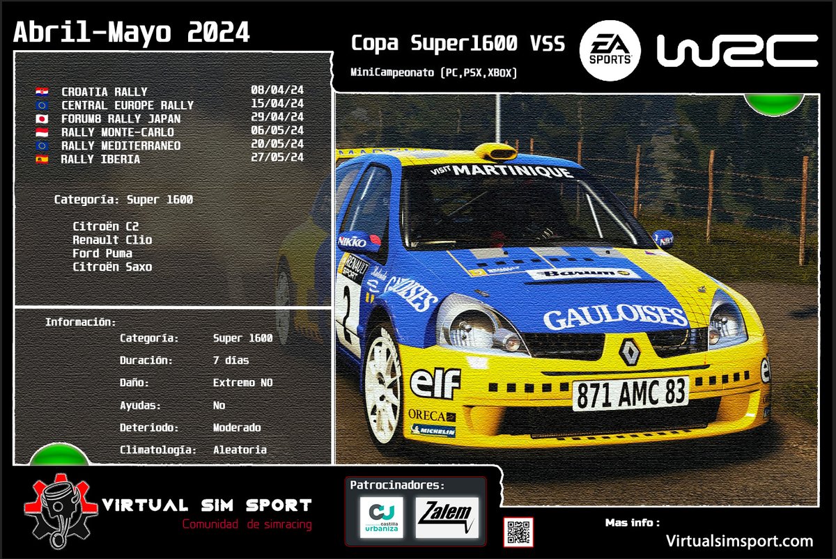 VirtualSimSport's tweet image. Proxima Copa Super1600 - EA WRC - Mas info en nuestra web: virtualsimsport.com