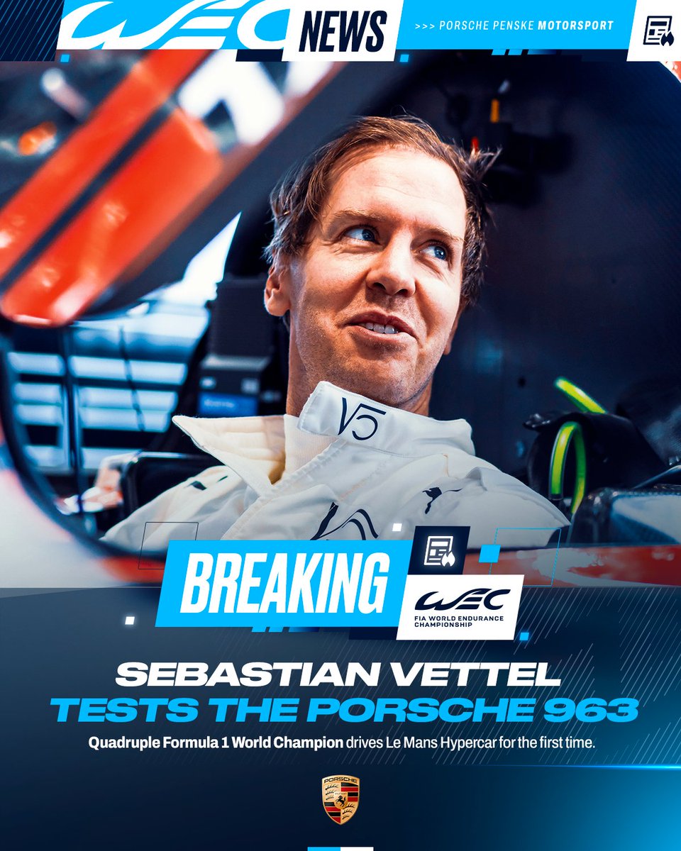 BREAKING: Sebastian Vettel to test drive Porsche 963 Hypercar 🚨

Porsche Penske Motorsport have announced this morning that the former F1 World Champion will be testing the Hypercar as part of team preparations for the 24 Hours of Le Mans.

The 36-hour test will take place in
