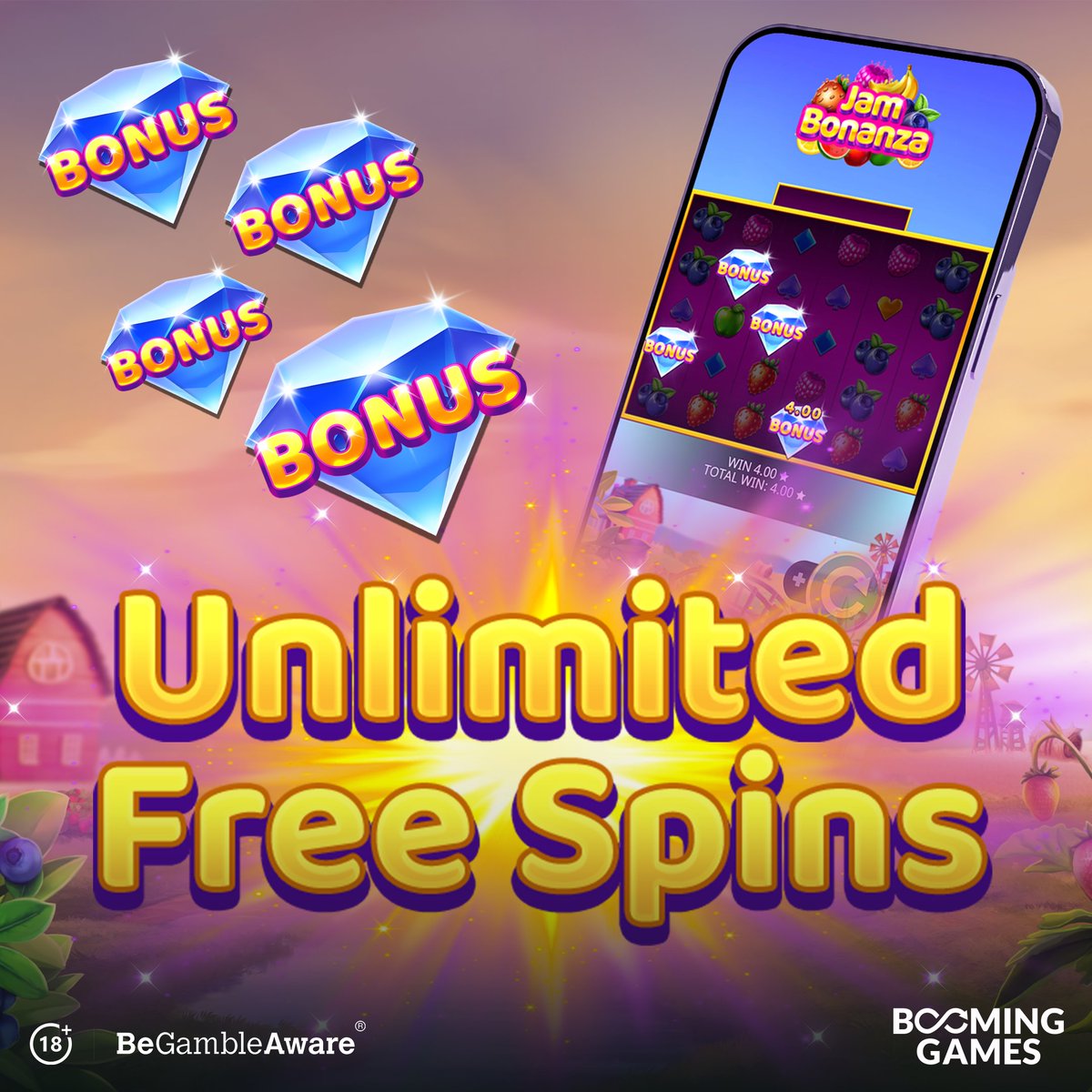 Did you know that you can enjoy Unlimited Free Spins in our latest release, Jam Bonanza? Simply trigger 4 or more Bonus Symbols and win big! Try it out today! #igaming #slots #games #slotgame #videoslot #casino #games #casinogames #BoomingGames #Fruits #JamBonanza #FreeSpins