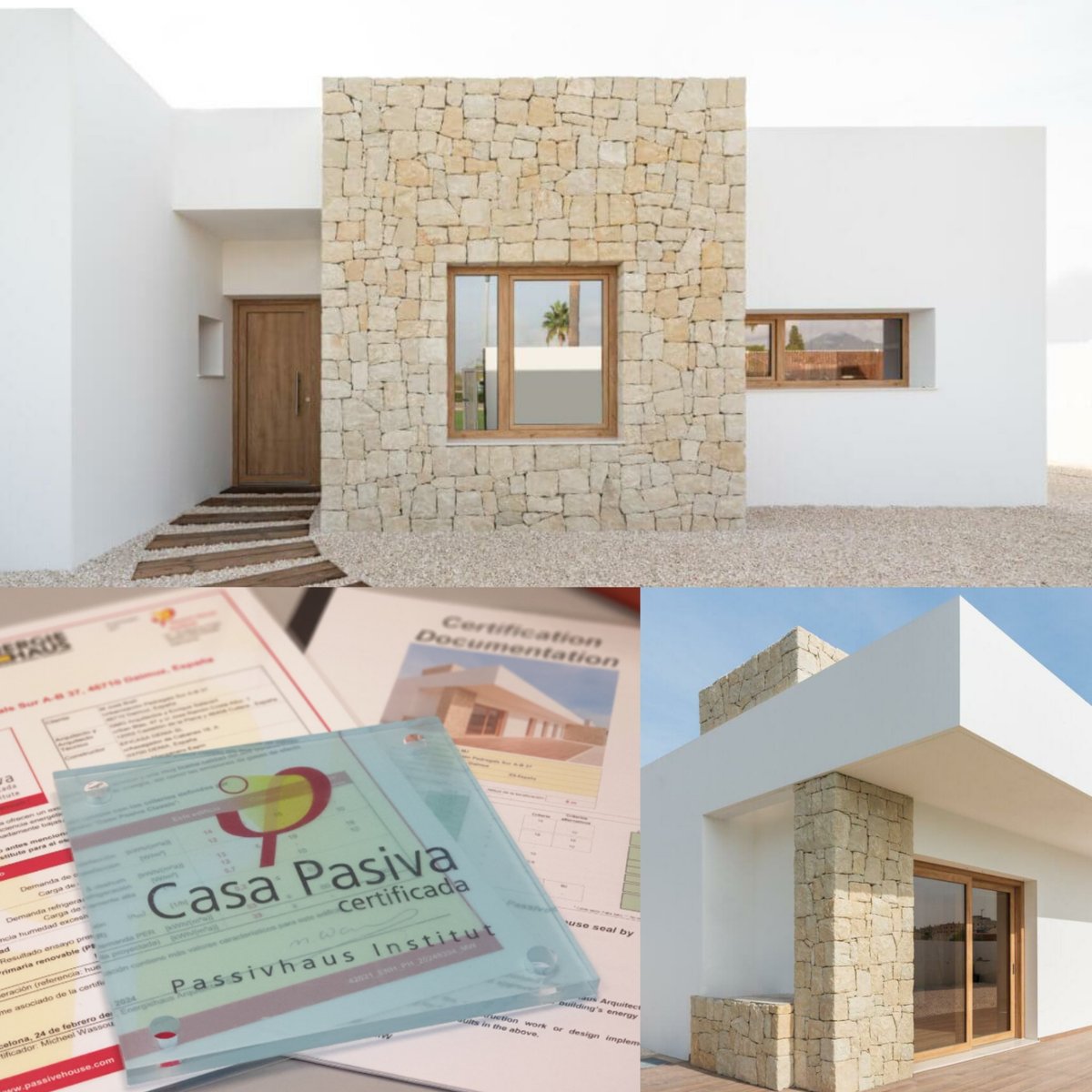 Certificación Passivhaus obtenida para esta vivienda que combina la elegancia de la geometría blanca con la solidez de la piedra
Diseño: <a href="/gmgarquitectos/">GMG arquitectos</a> 
Dirección de Ejecución: <a href="/ensafer_net/">ENSAFER arquitectura</a> 
Construcción: Eficasa Denia
Ventanas: <a href="/PVCTecnomar/">Tecnomar ventanas eficientes</a> 
BlowerDoor: Altermat