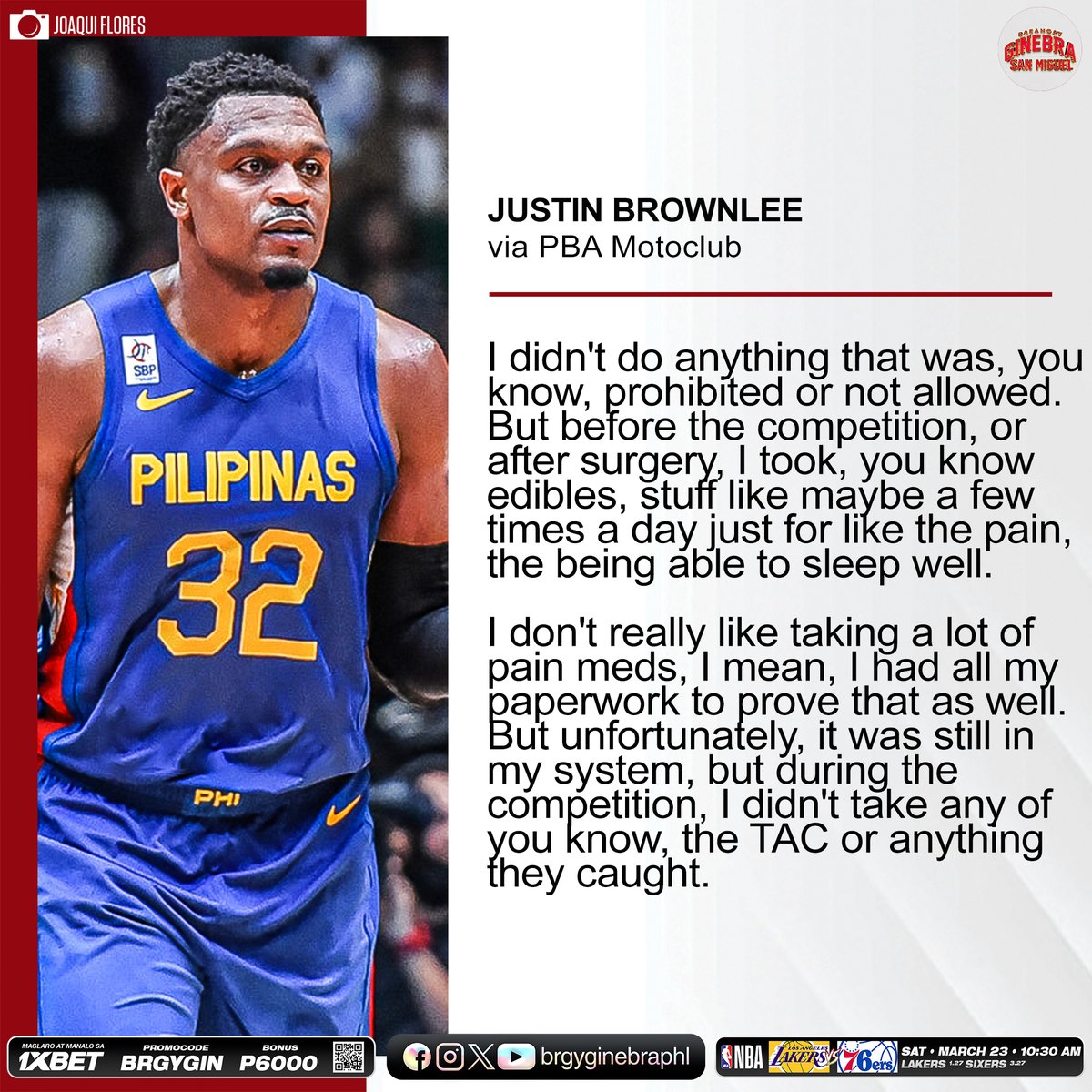 Justin Brownlee set the record straight about his suspension from last year.