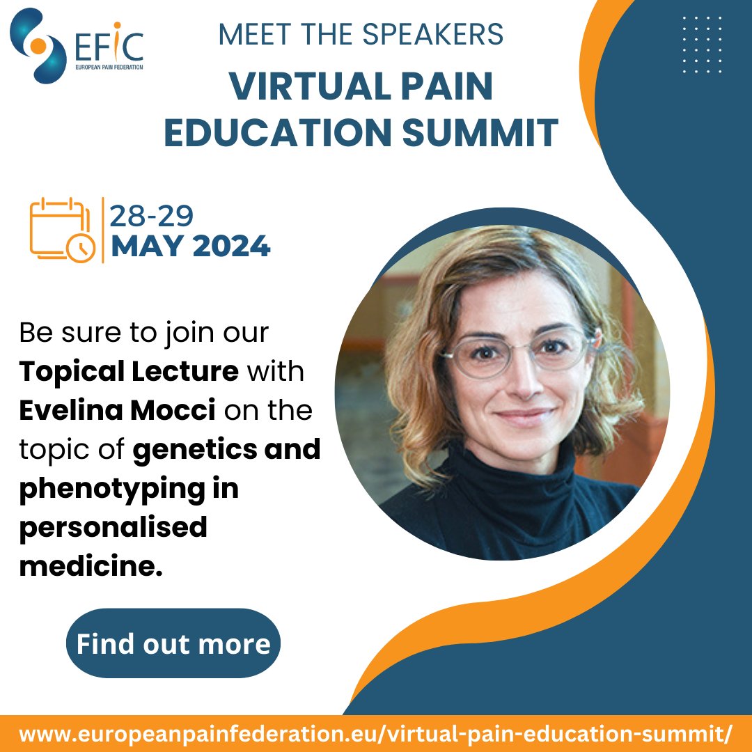 Delighted to announce Evelina Mocci as a speaker at the EFIC Virtual Pain Education Summit! This exclusive event is only for #EFICAcademy members. More here: brnw.ch/21wI7mG