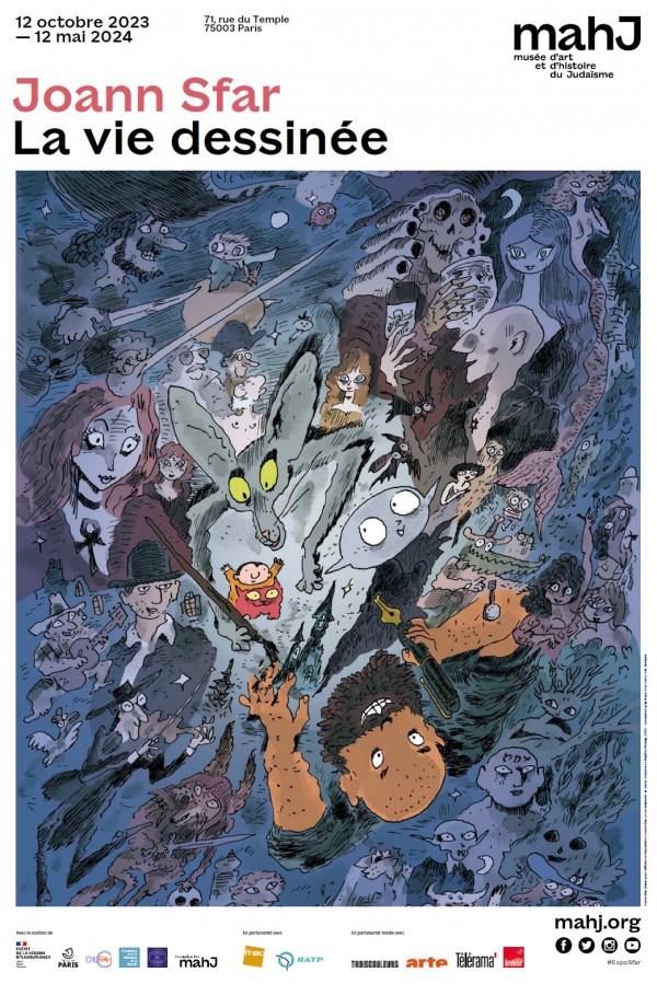 #IdeeDeSortie 💬 | Découvrez 250 planches et dessins, des carnets, photographies et films de Joann Sfar au <a href="/mahjparis/">mahJ</a> ! "Joann Sfar. La vie dessinée" est la 1ère rétrospective française consacrée à l’artiste.
👉 mahj.org/fr/programme/j… 

© Joann Sfar et Brigitte Findakly